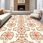 Orange White Ornate Scroll Pattern Rug