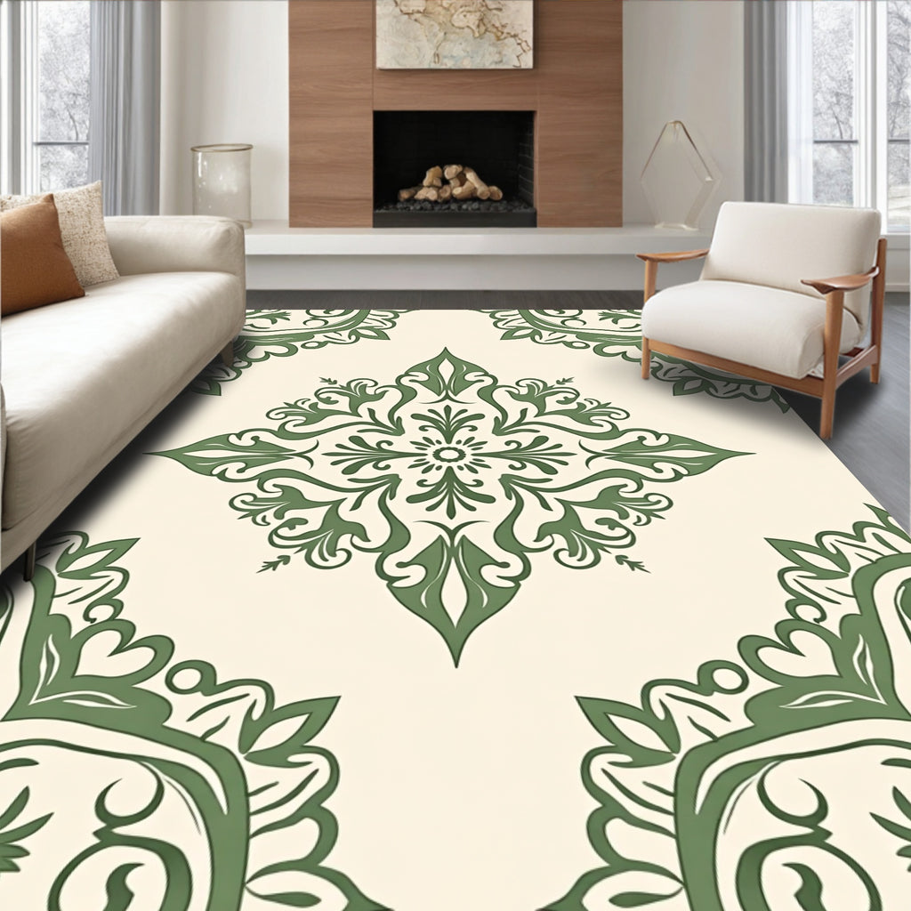 Ornate Green Vintage Floral Medallion Rug