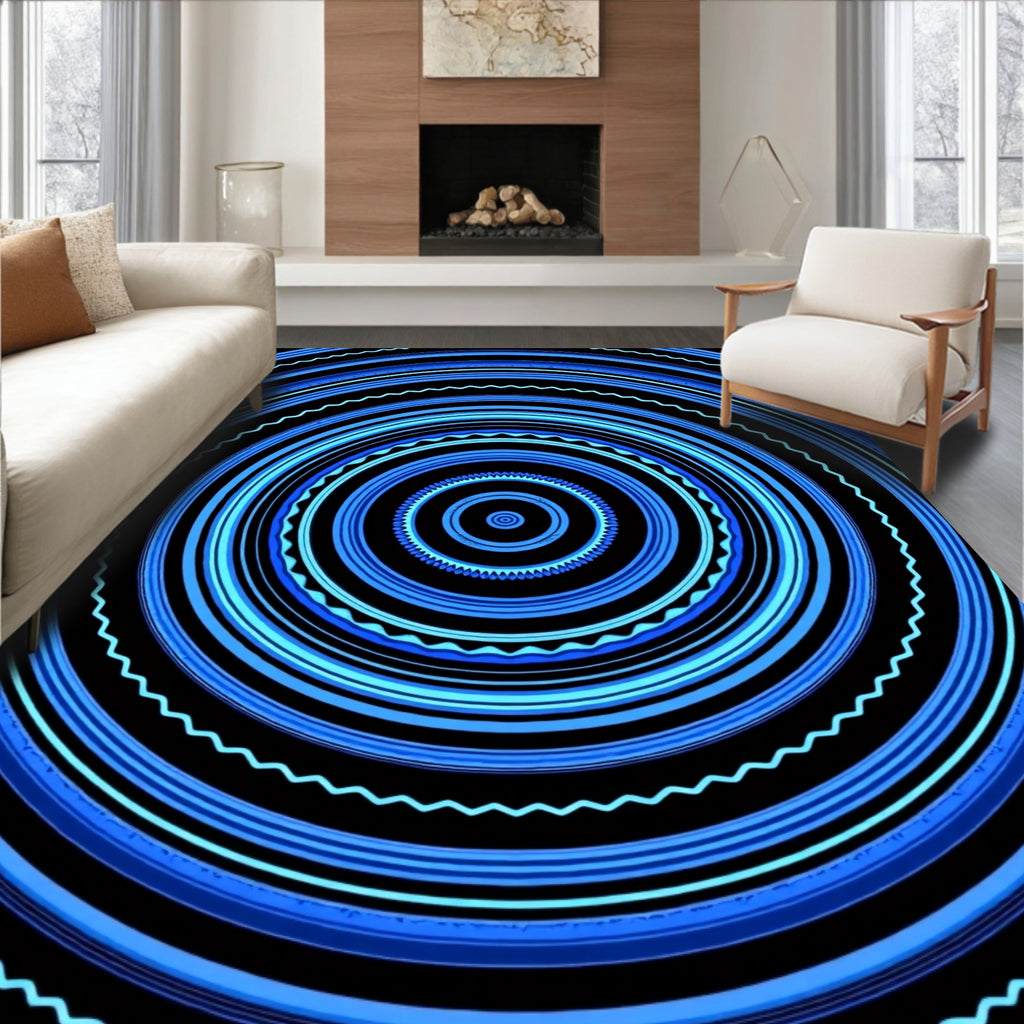 Concentric Blue Circles Pattern Rug