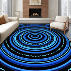 Concentric Blue Circles Pattern Rug