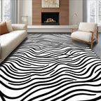 Black White Wavy Stripe Pattern Rug