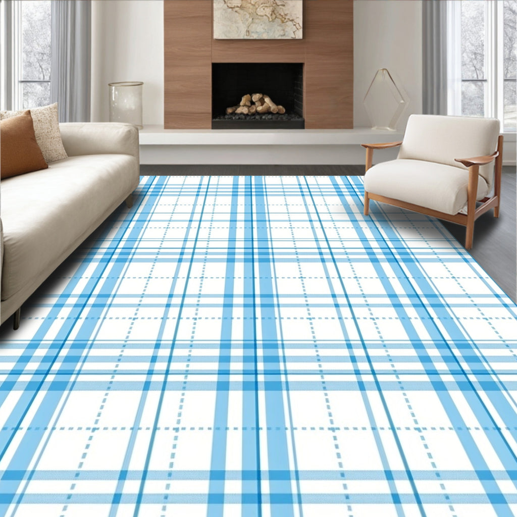 Classic Blue Plaid Pattern Rug