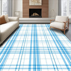 Classic Blue Plaid Pattern Rug