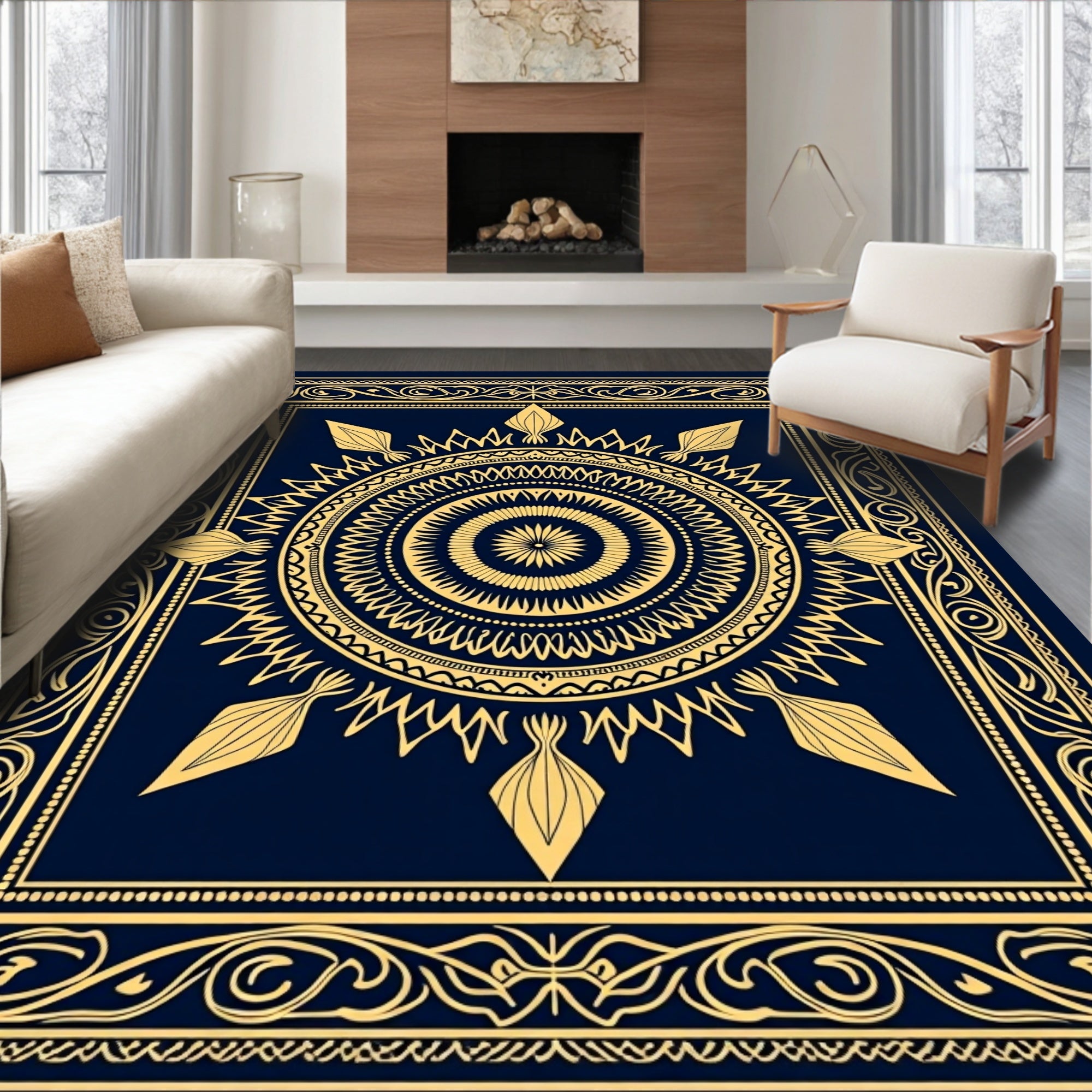 Intricate Sunburst Mandala Design Rug
