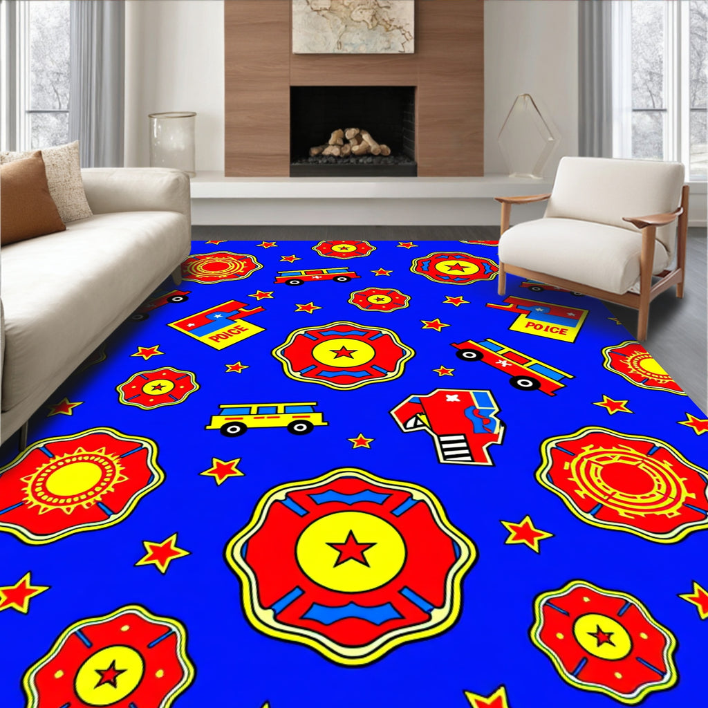 Red Fire Truck Star Medallion Rug