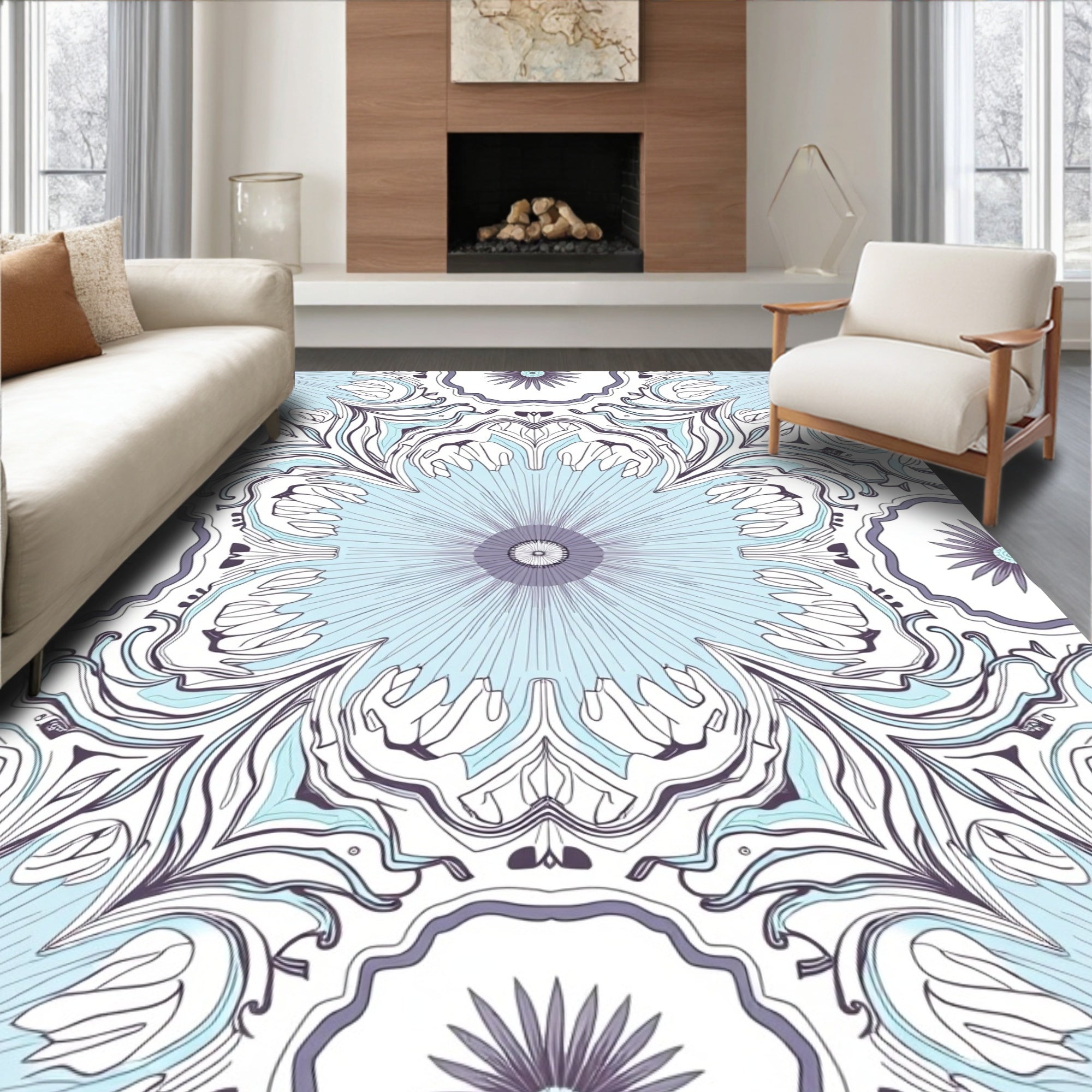 Intricate Floral Mandala Pattern Design Rug