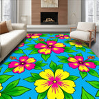Vibrant Tropical Hibiscus Floral Pattern Rug