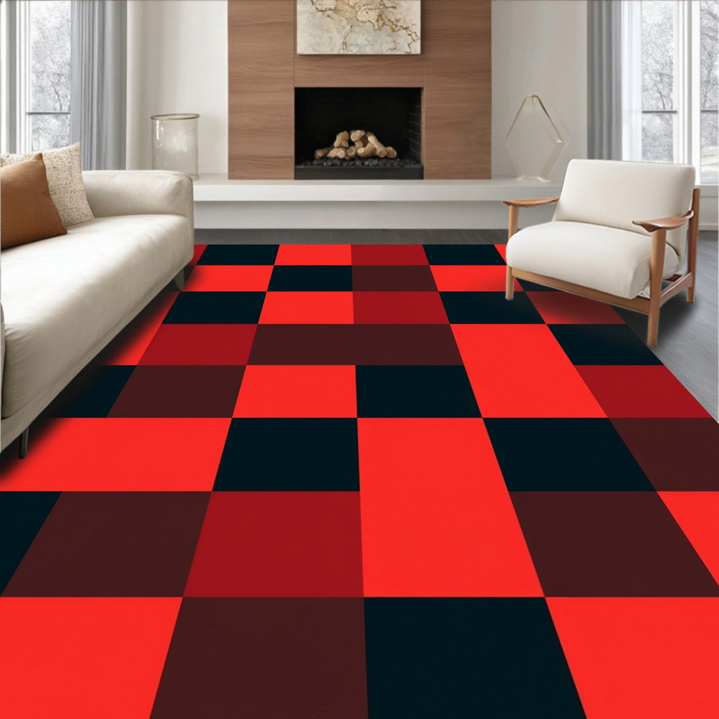 Red Black Checkered Design Rug