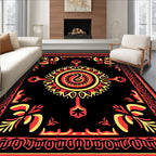 Bold Red Yellow Circular Tribal Design Rug