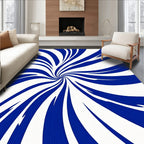 Swirling Blue And White Stripe Pattern Rug