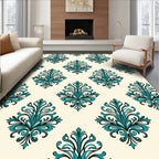 Teal Floral Damask Pattern Rug