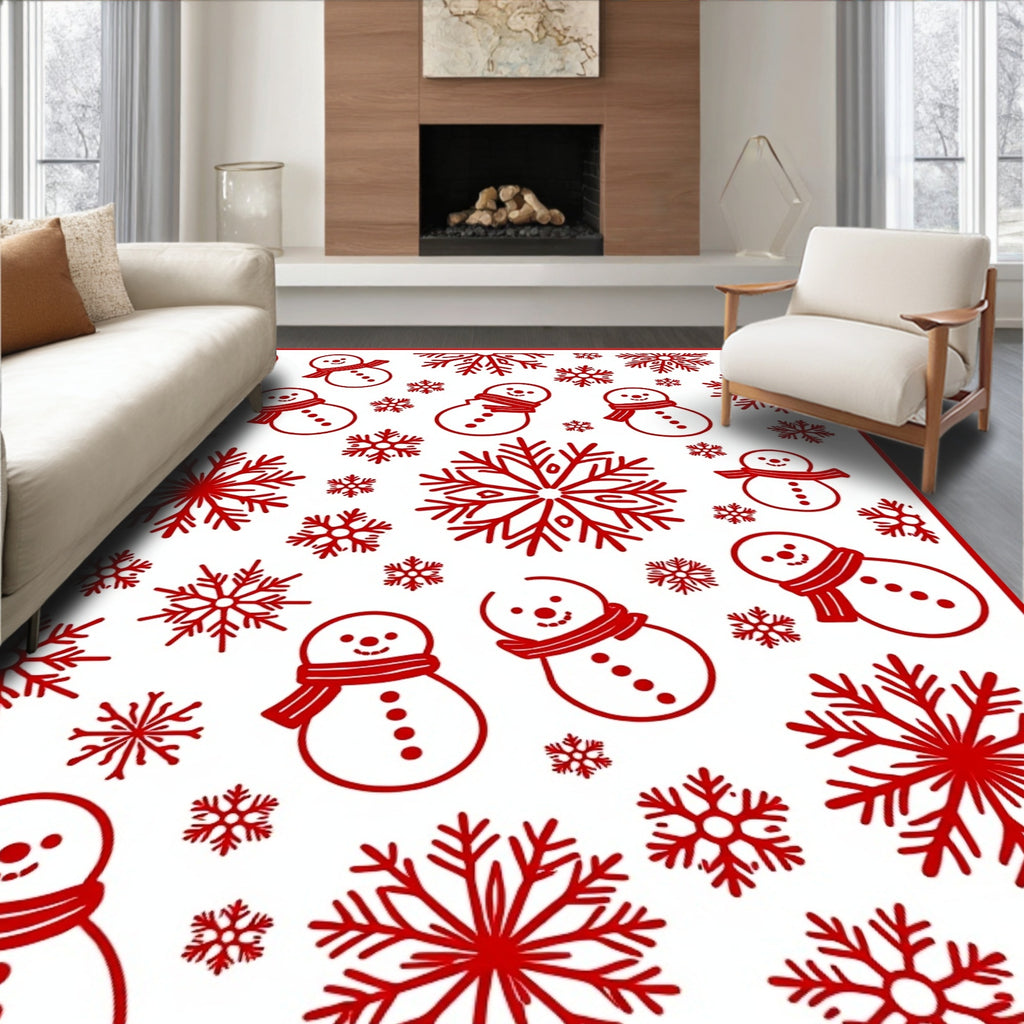 Red Snowman Snowflake Holiday Collection Rug