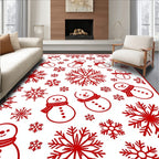 Red Snowman Snowflake Holiday Collection Rug
