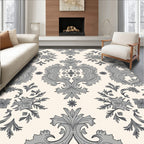 Ornate Grey Floral Damask Pattern Rug