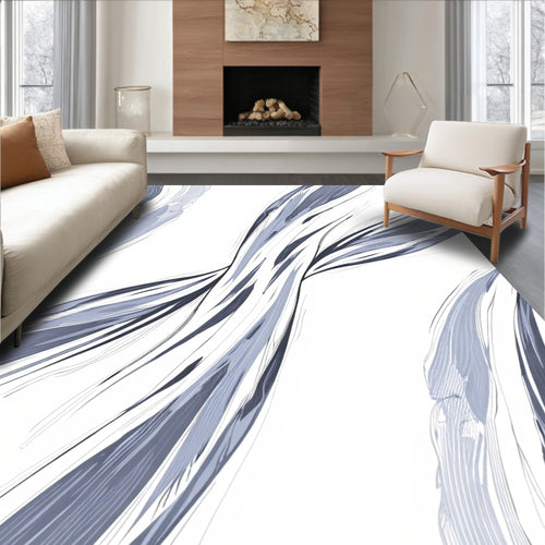 Abstract Blue White Swirls Design Rug