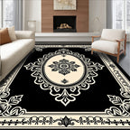 Elegant Black Cream Floral Scroll Rug