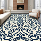 Dark Blue Scrollwork Abstract Pattern Rug