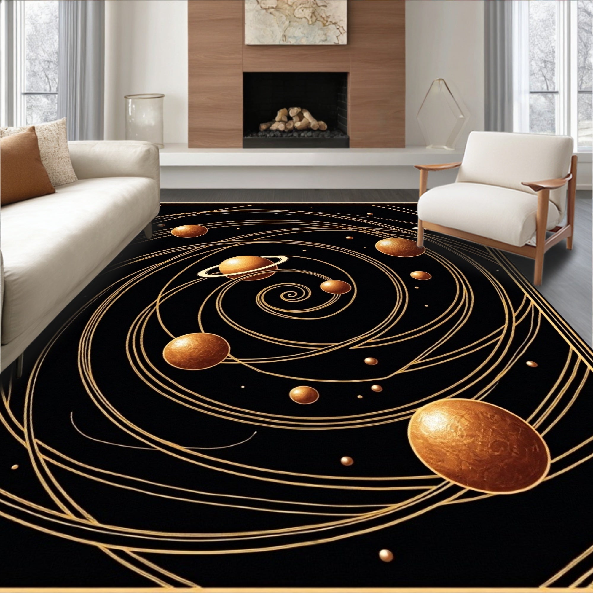 Cosmic Spiral Planet Pattern Design Rug