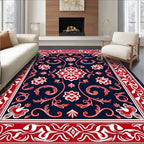Rich Red White Floral Scroll Rug