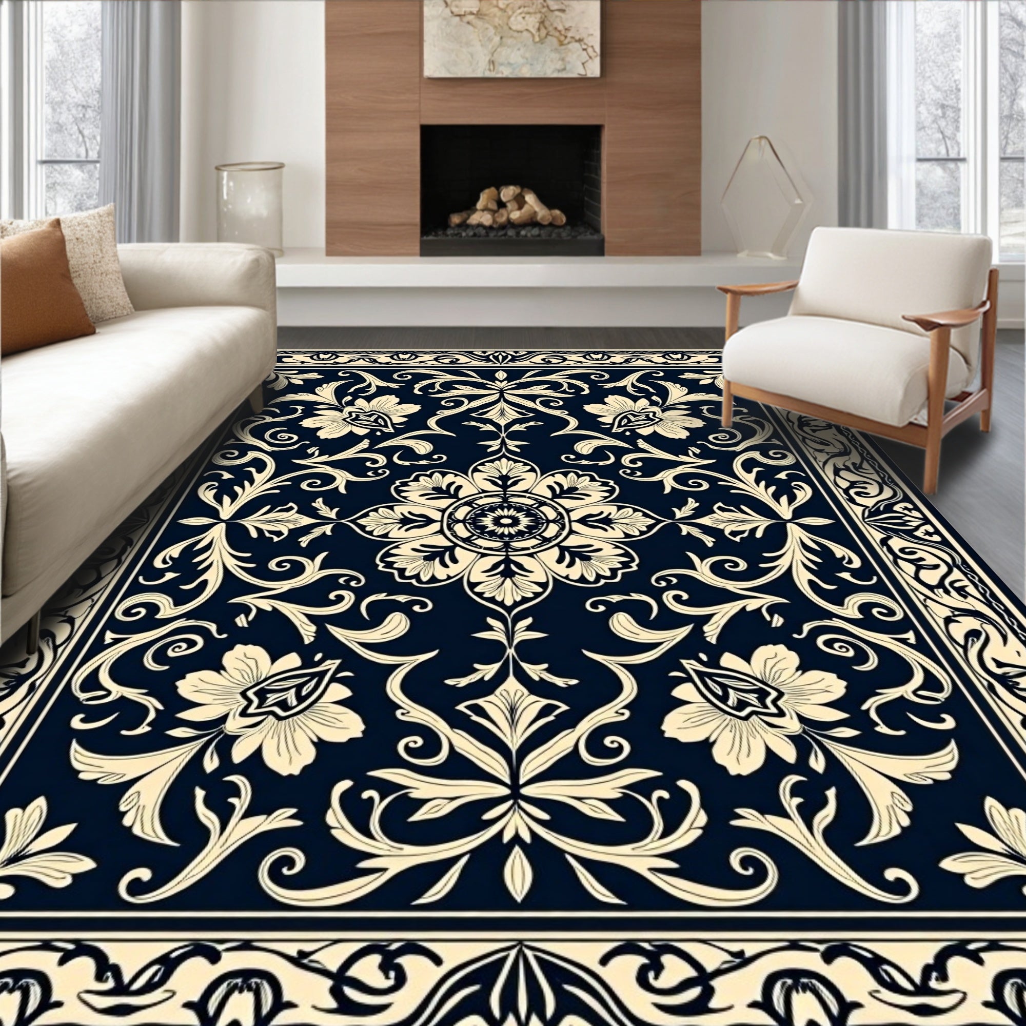 Classic Floral Scrollwork Pattern Rug