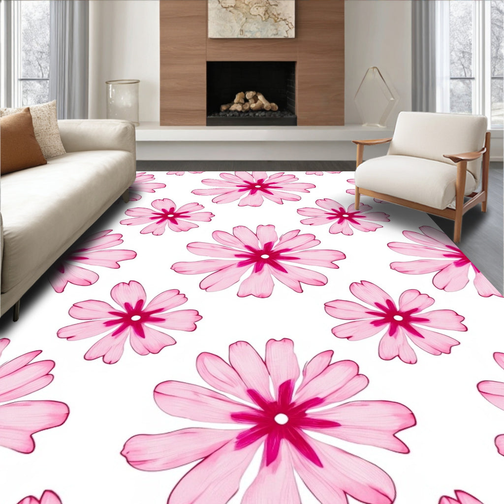 Delicate Pink Flower Pattern Design Rug