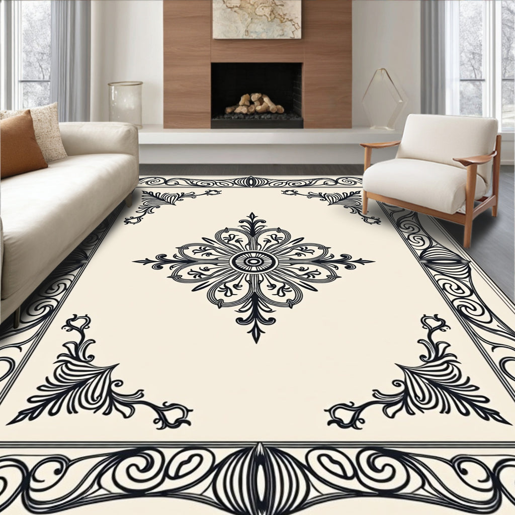 Ornate Floral And Scrollwork Pattern Rug