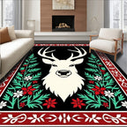 White Stag Red Floral Border Rug