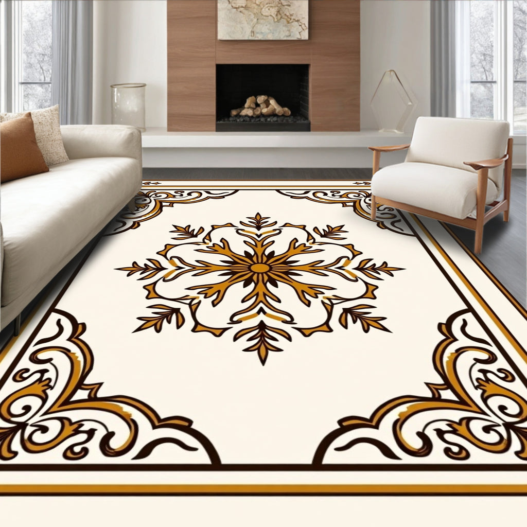 Ornate Golden Floral Medallion Rug