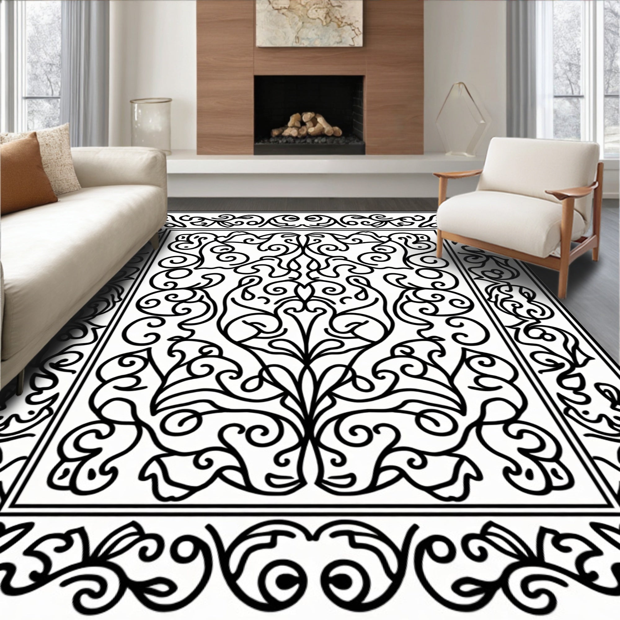 Classic Vine Scroll Frame Design Rug