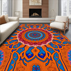 Intricate Mandala Orange Blue Design Rug