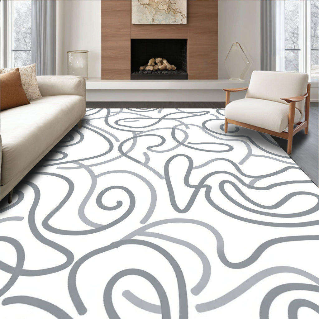 Swirling Grey Abstract Smooth Lines Rug