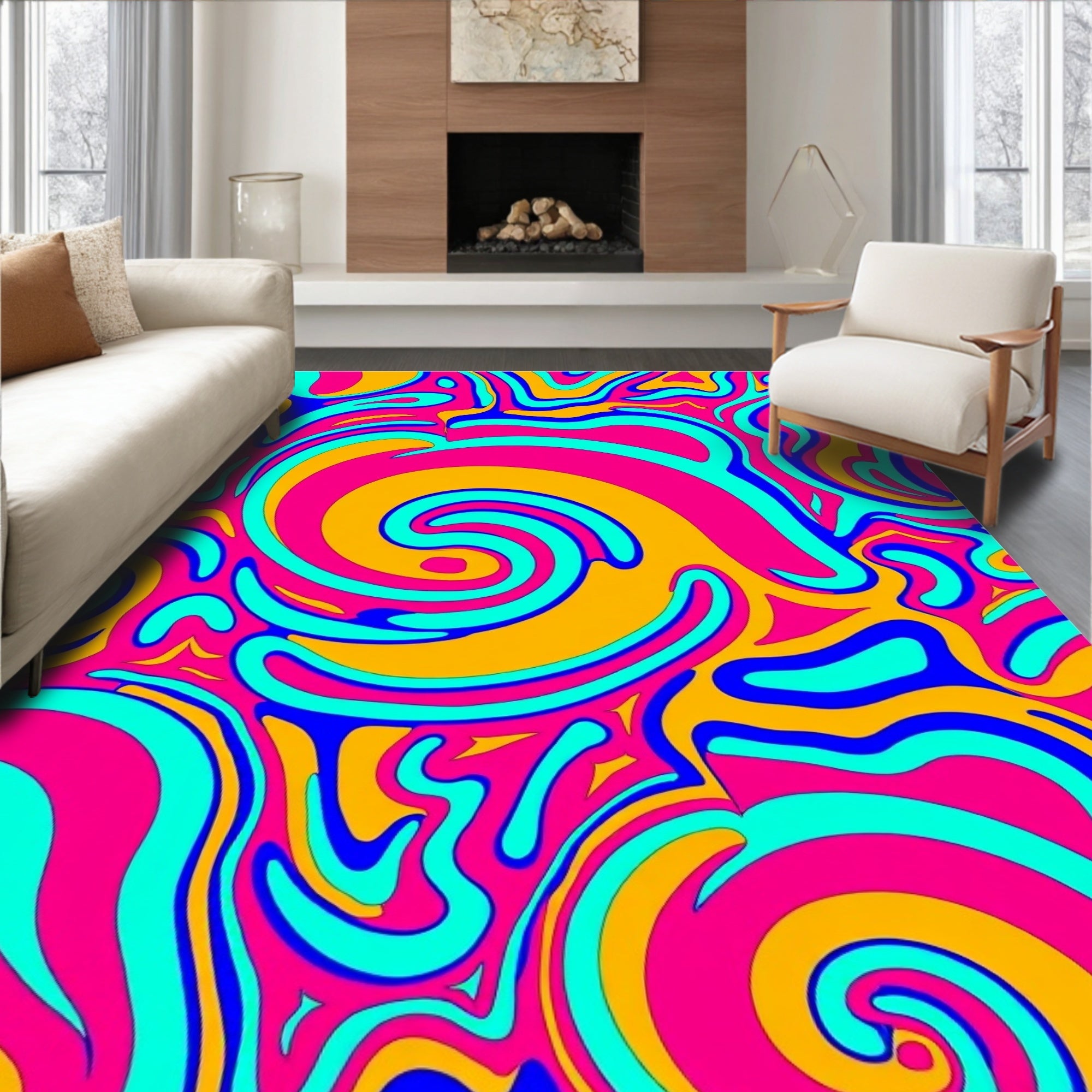 Abstract Swirl Funky Colorburst Rug