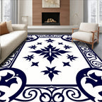 Classic Navy Floral Medallion Pattern Rug