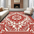 Red Floral Swirls Mandala Pattern Rug