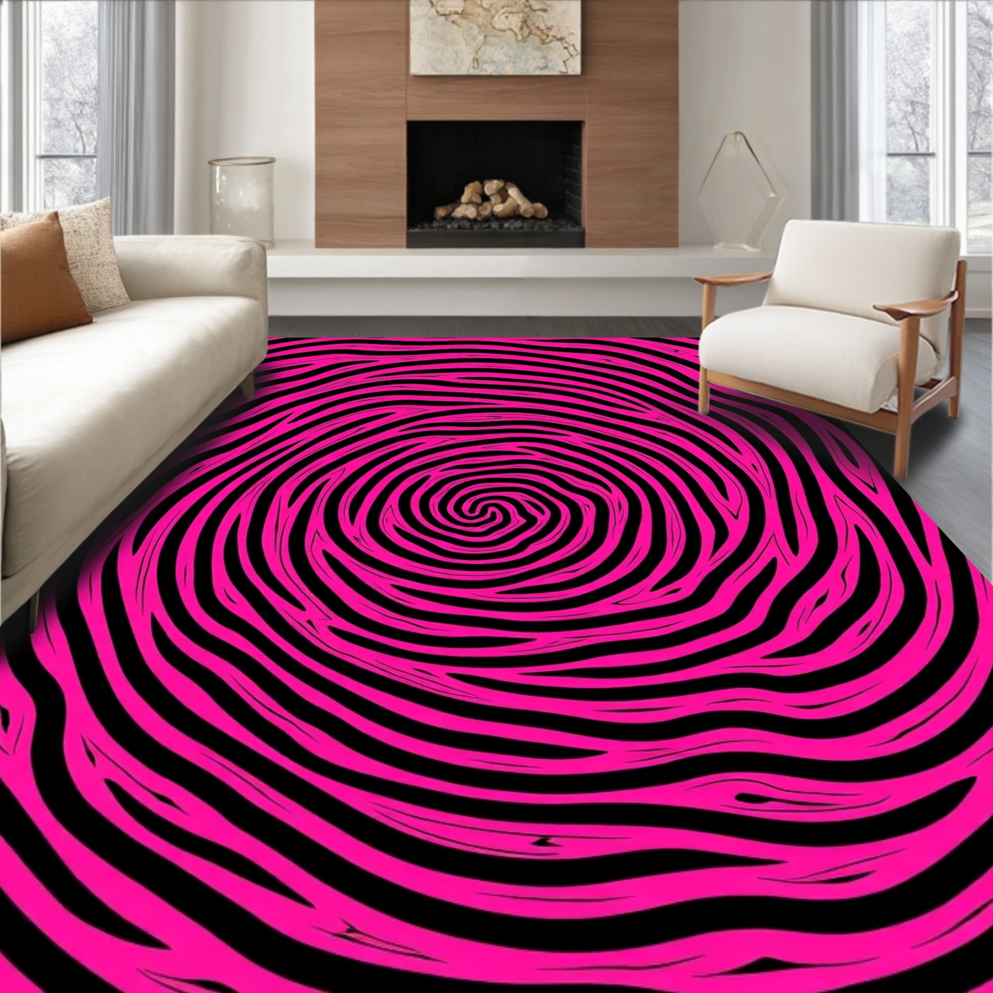 Vibrant Pink Swirl Zebra Pattern Rug