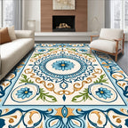 Floral Mandala Blue Gold Rug