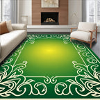 Green White Elegant Scrollwork Pattern Rug