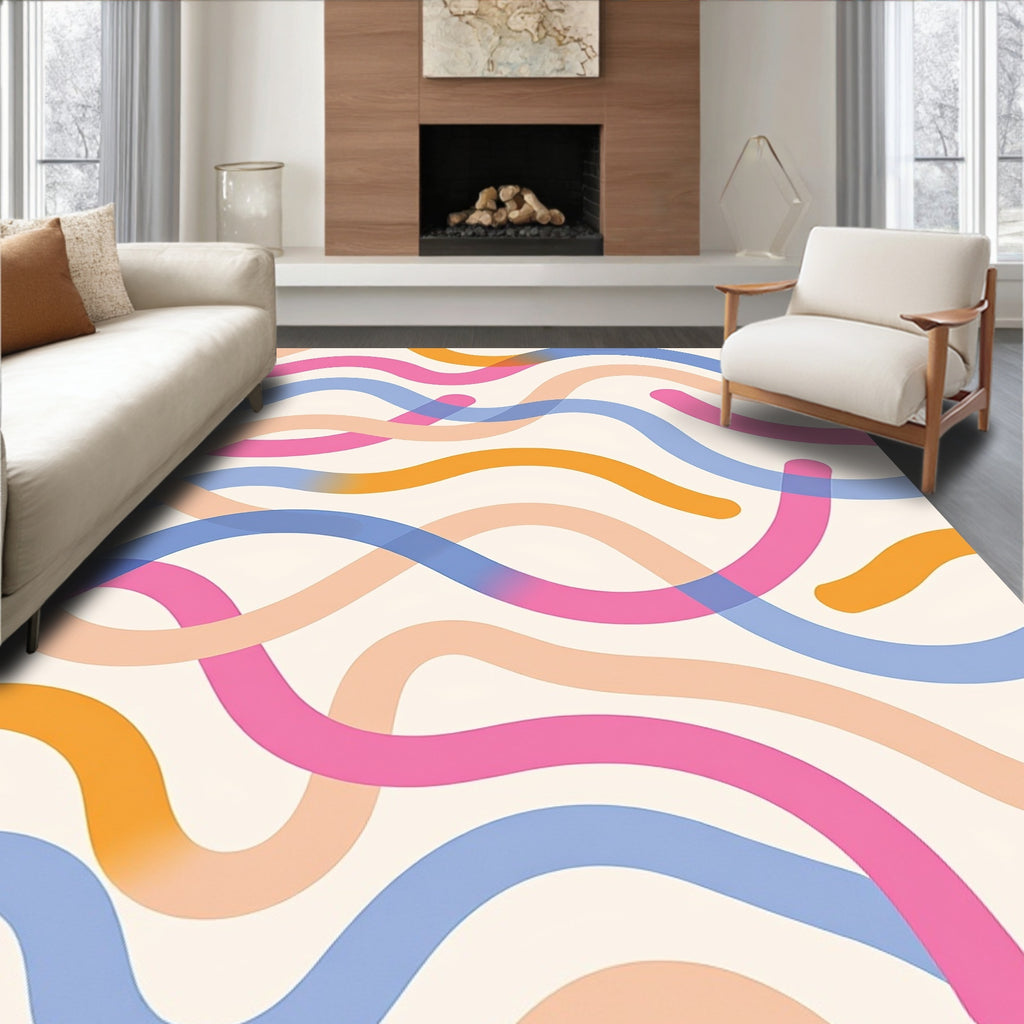 Playful Wavy Pastel Lines Rug