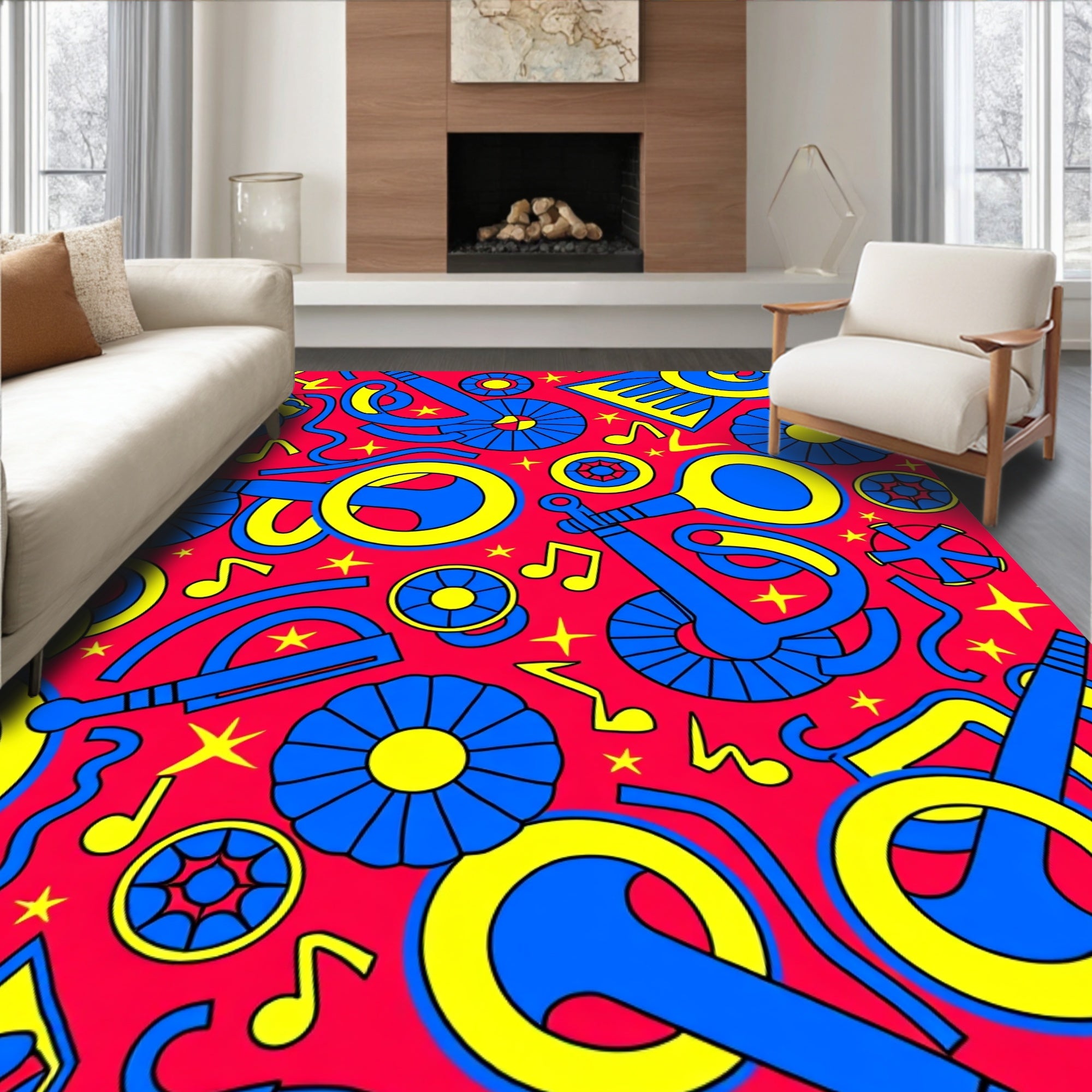 Bold Blue Yellow Abstract Pattern Rug