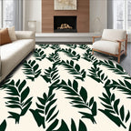 Dark Green Leaf Patterned Rug