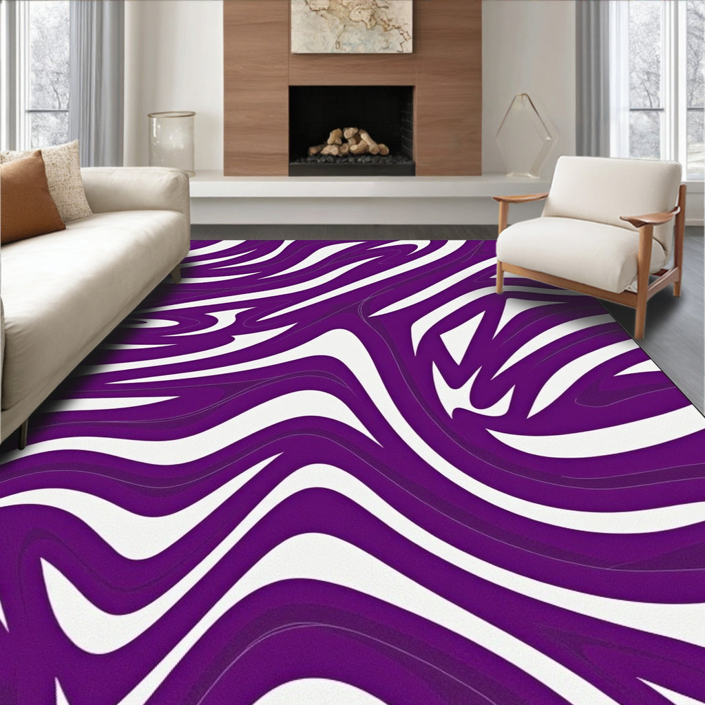 Vibrant Purple Wavy Stripe Pattern Rug