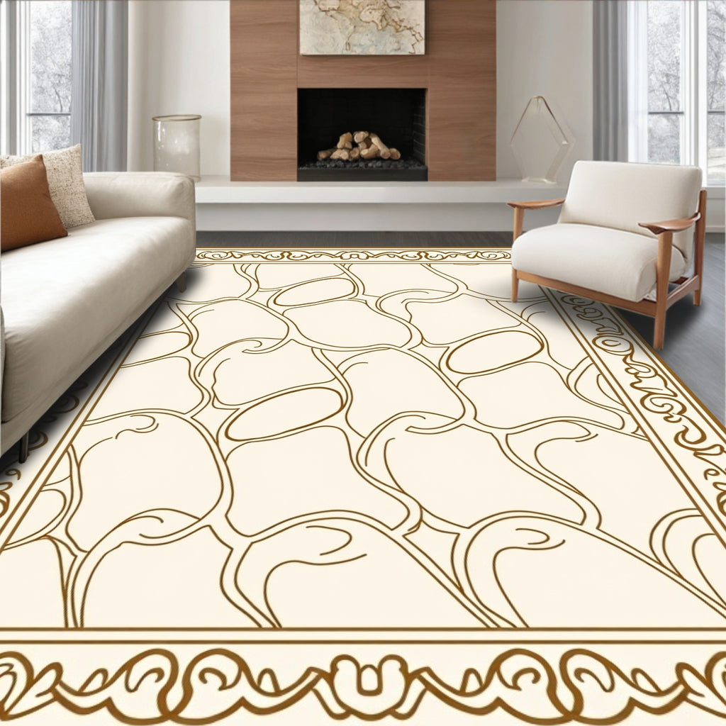 Stylized Organic Patterned Bordered Rug