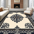 Classic Black Cream Medallion Border Rug