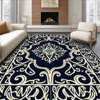 Classic Floral Scrollwork Ivory Navy Rug