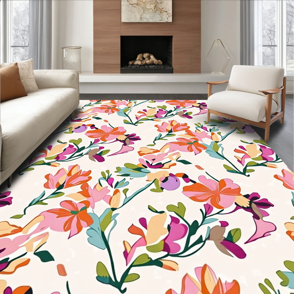 Vibrant Floral Silhouette Abstract Rug