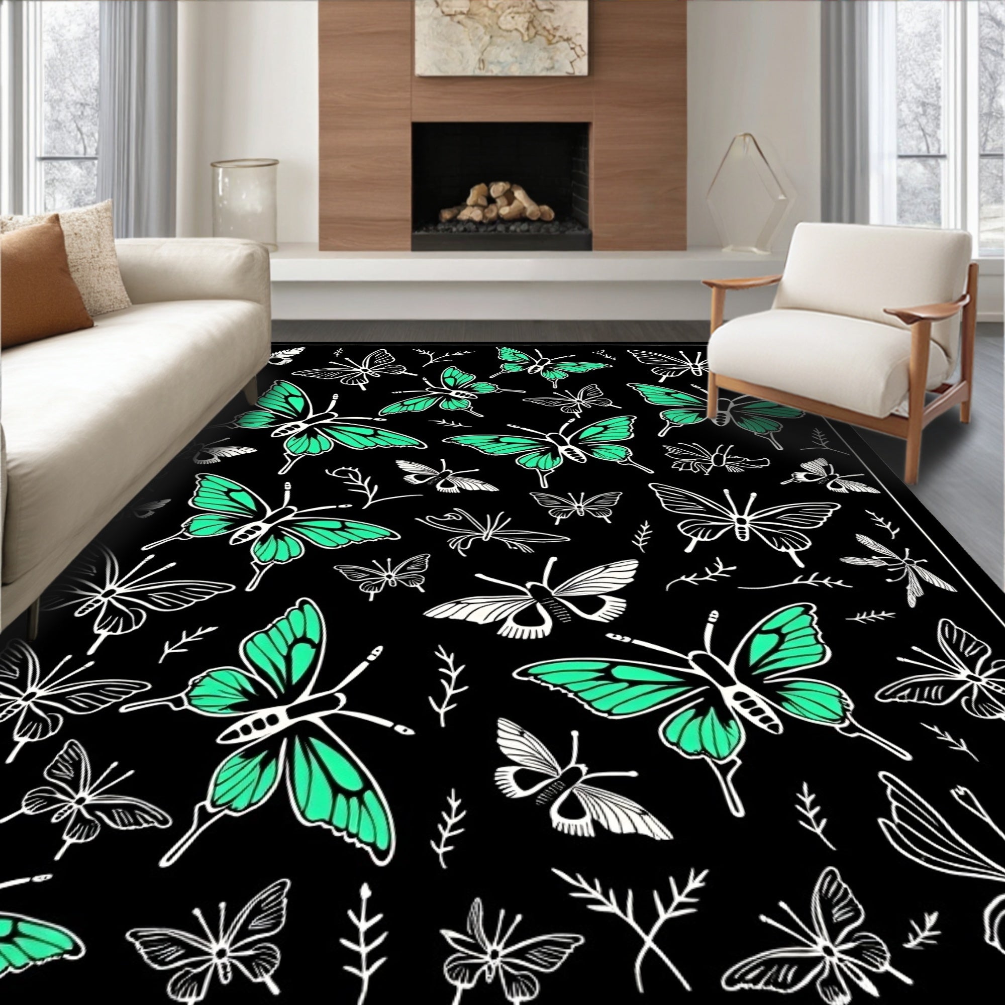 Emerald Wings Butterfly Scatter Rug