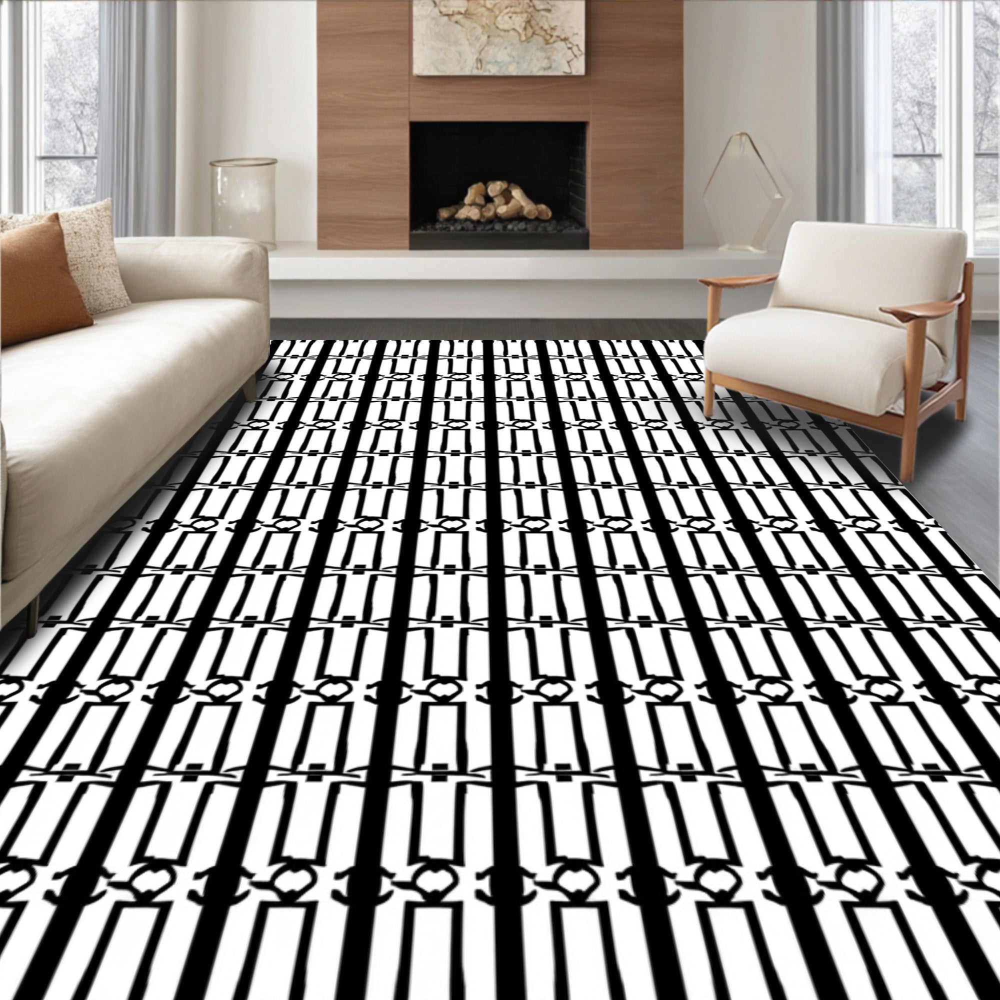 Monochrome Geometric Vertical Stripe Pattern Rug