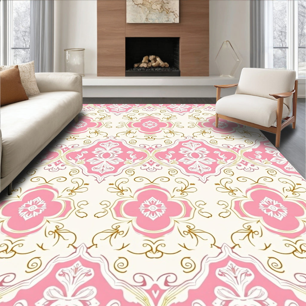 Pink Floral Swirl Pattern Rug