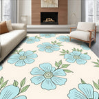 Light Blue Floral Outline Design Rug