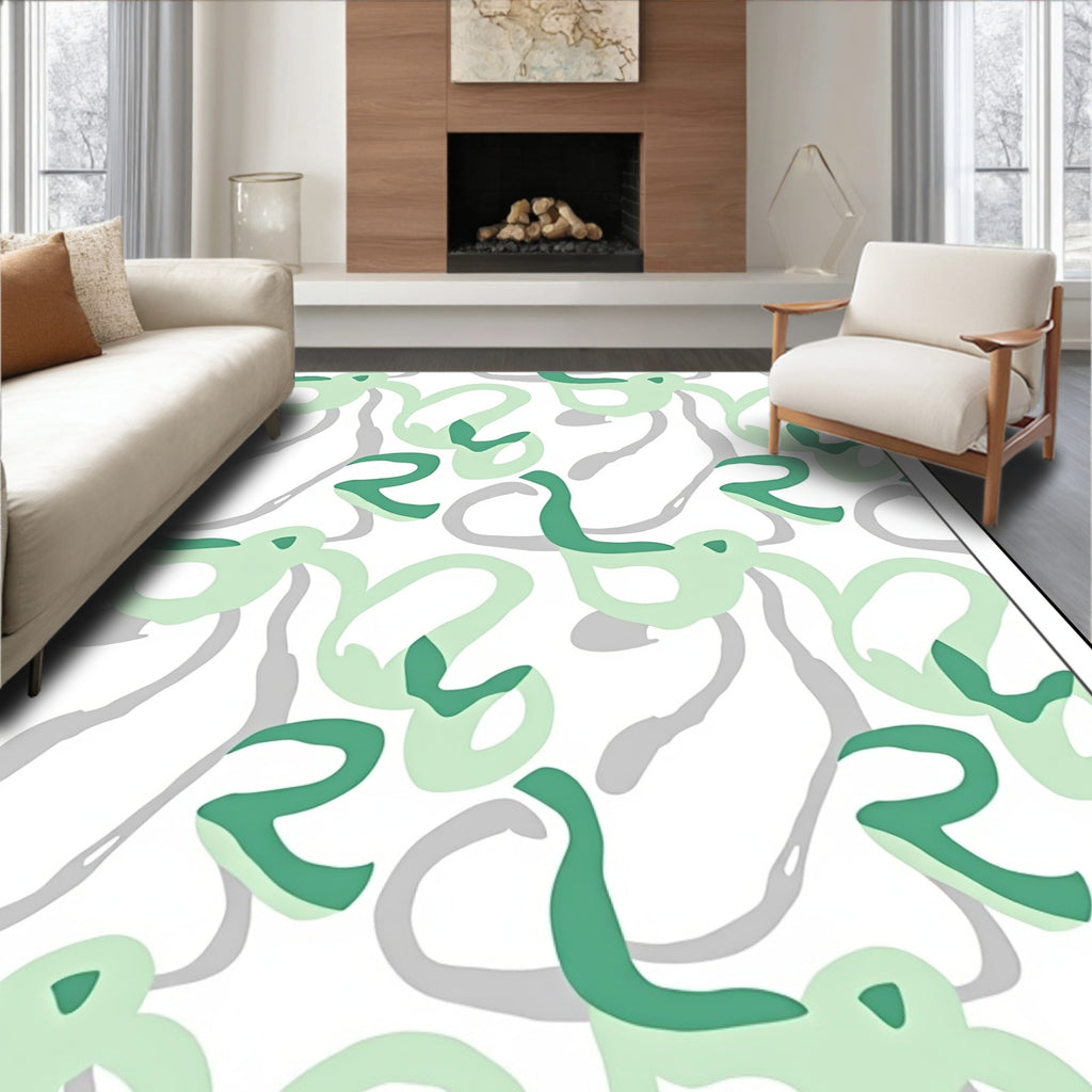 Abstract Green Grey Swirl Pattern Rug